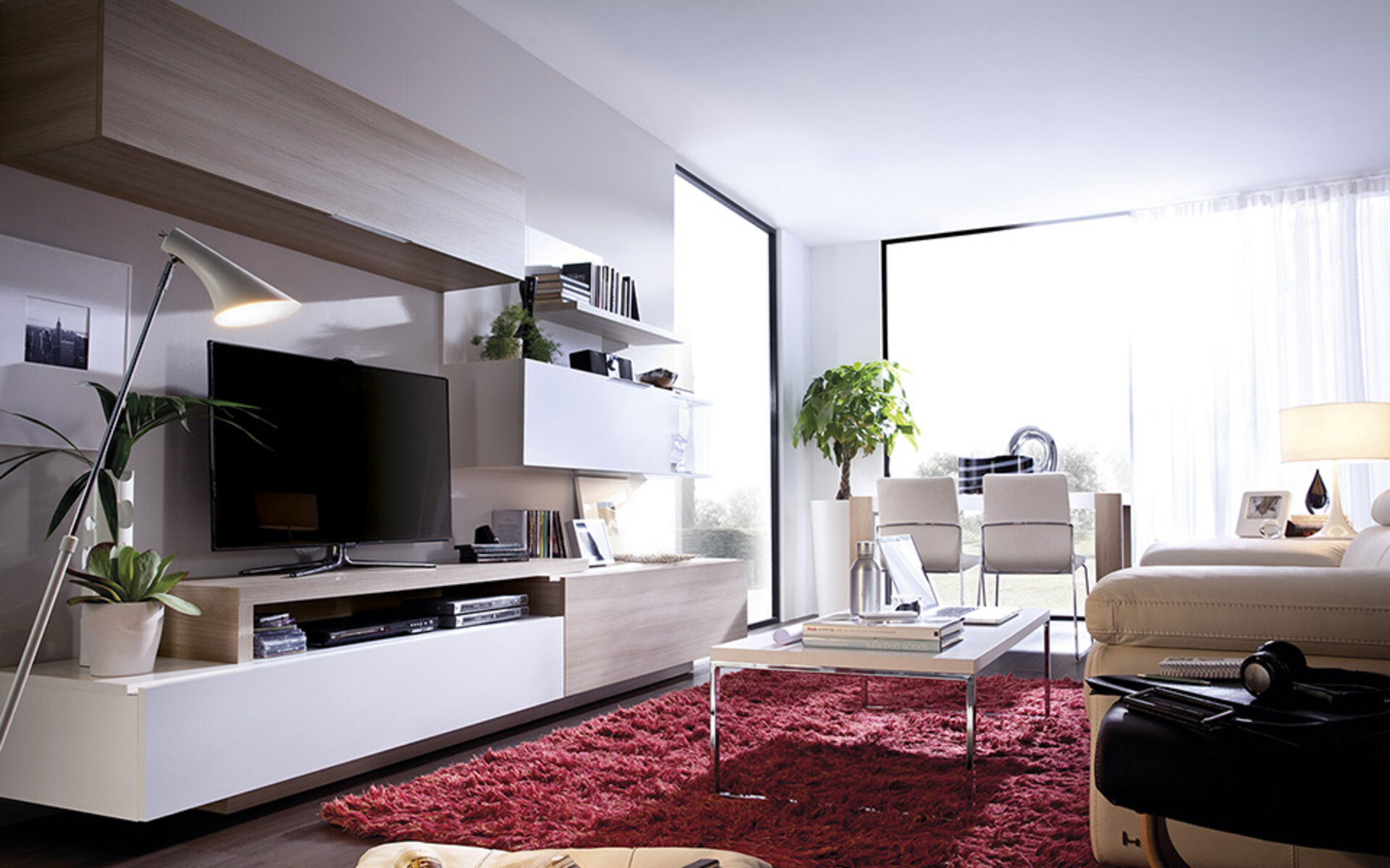 Salón moderno con muebles blancos