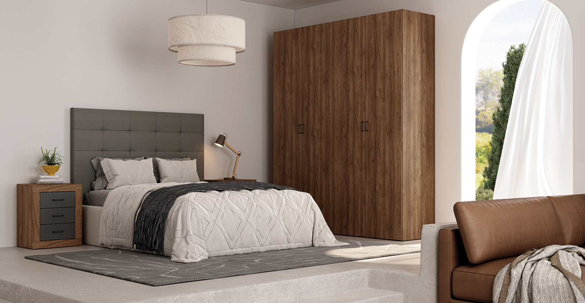Habitación moderna con armarios de madera