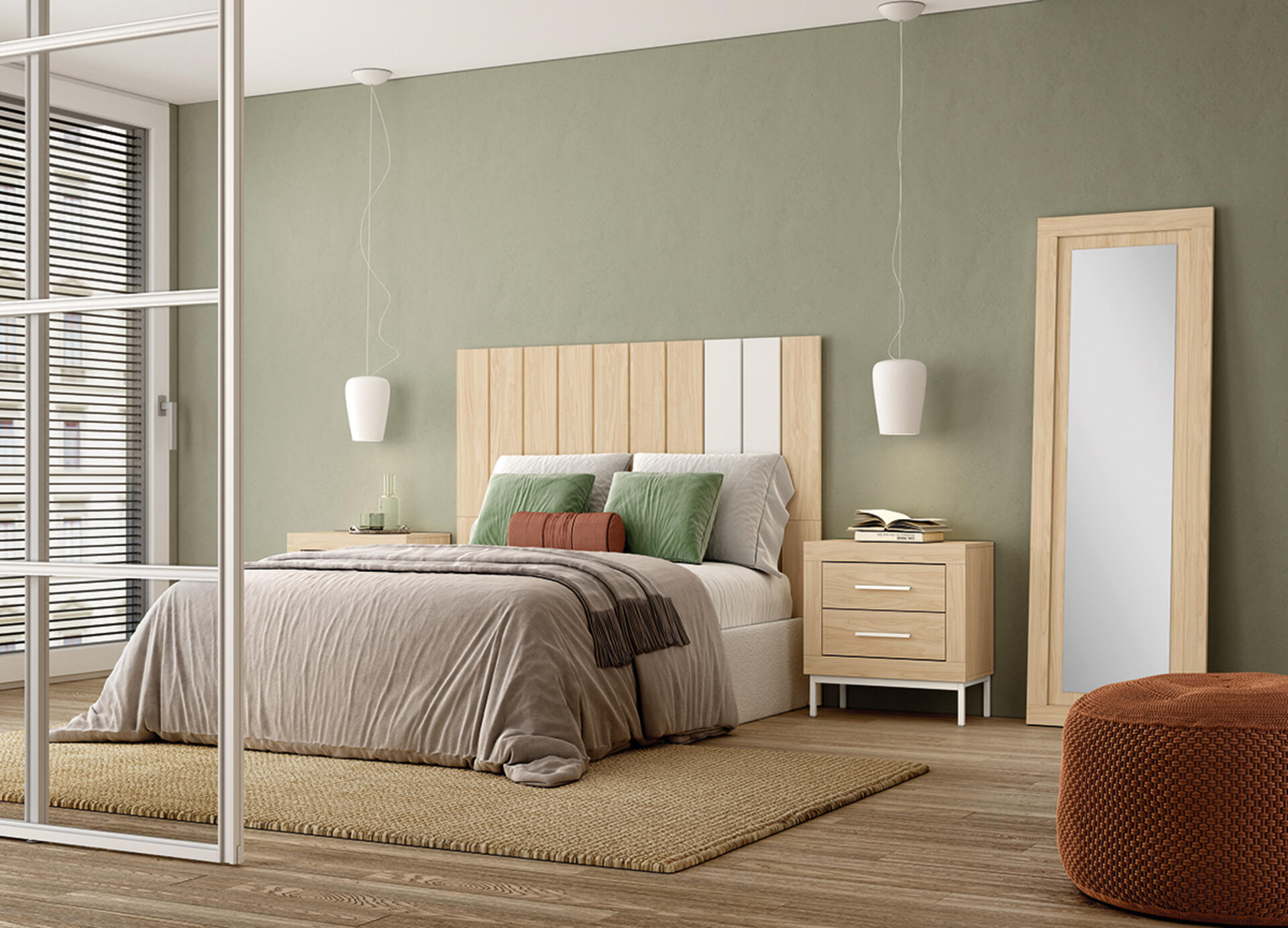 Habitación moderna con paredes verdosas